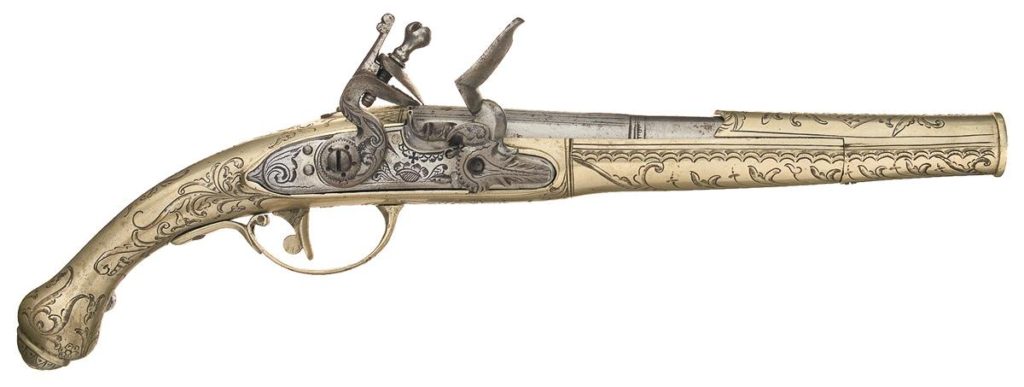 German Silver Flintlock Pistol.